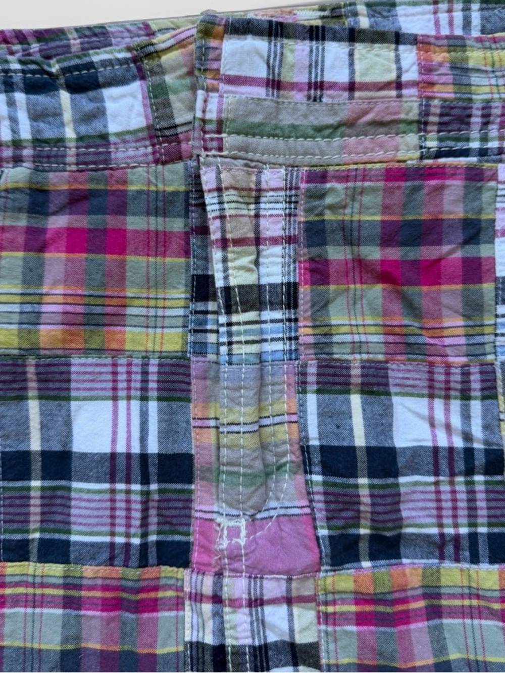 Merona Y2K Madras Plaid Patchwork Mini Skirt Pink Green Boho Prep 2000s Size 14 - Picture 5 of 10